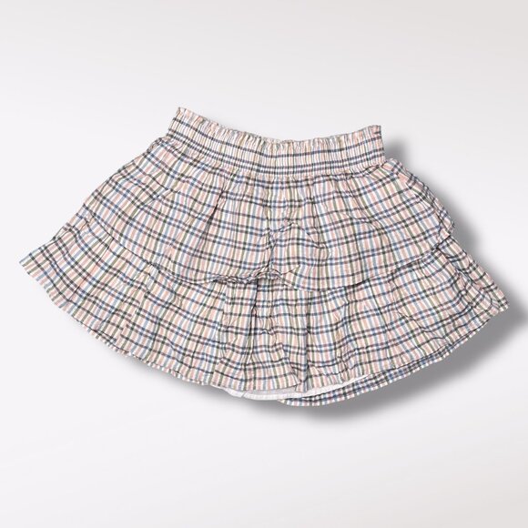 Aerie Plaid Tiered Mini Skirt Multicolor Cotton Modal Blend Size Small - Picture 1 of 8